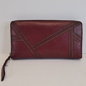 Fossil Zip Around Burgundy Marron Leather Wallet